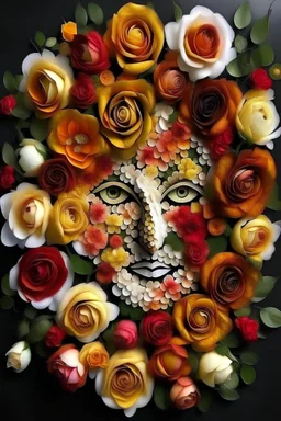 Can you create an illustration using only flowers/ rose , forming the shape of a face? drwaing