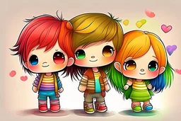 cute rainbow chibi girl and boy