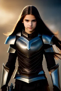 (beautiful teen girl) wearing a (Black skimpy leather armor:1.3), (light cleavage:1.2), tracing, ambient light, highres, (hyperrealistic:1.2), ((from below)), (perfect face:1.1) intricate (high detail:1.1) body, beautiful detailed eyes, long hair, fantasy theme