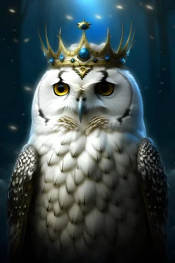 snowy owl, queen, crown, fantasy