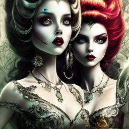 extrem tim burton style of the evil stepsisters, sharp focus, beautiful eyes