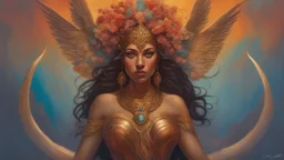 The stunning beautiful goddess of love. concept art, mid shot, intricately detailed, color depth, dramatic, 2/3 face angle, side light, colorful background. Painted by Julie Bell