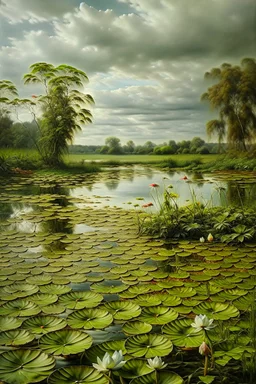 Prompt: rococo, wet-land marsh, waterlilies —s 50