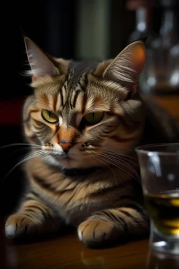 Portrait of a cat getting drunk.