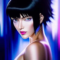 Ultra detailed fullbody Portrait in oil on canvas of beautiful Ghost in the shell,extremely detailed digital painting, extremely detailed face, crystal clear eyes, mystical colors ,perfectly centered image, perfect composition, rim light, beautiful lighting,masterpiece ,16k, stunning scene, raytracing, anatomically correct, in the style of Simon Bisley and uncannyknack and caravaggio and Seung Eun Kim and Steve Jung Jeehyung Lee.