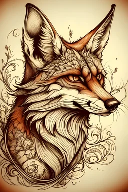 Tattoo design of a wiley fox