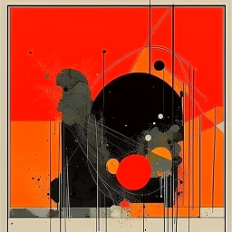 diffused cosmic conspiracies, abstract art, pinpoint light clusters, by Graham Sutherland and Victor Pasmore, silkscreened mind-bending abstractist metal etching, asymmetric, cigarette burn textures, violent orange and black colors of differing hues, orange monocolor