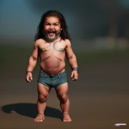 Jason Momoa toddler, full body, dynamic lighting, hyper realistic