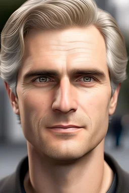 realistic, Caucasian face, studio lighting, cinematic light, handsome man, dark blond middle hair, no smile, (head frame), on light background, curiously complete, elegant, close to perfection, dynamic, highly detailed, non-symmetrical body a, detailed natural oily hair and skin texture.