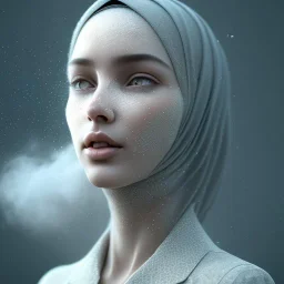 close up portrait of woman in hijab morphing into duststorm, dissolving into blowing dust, artwork manipulation, ray tracing, sharp focus, fine detail, highly intricate, wearing bridal veil, modern surrealism painting, defined cracks and breaks, high-quality, volumetric lighting, 8k, ultrahd, George Grie, Marco Escobedo, Igor Morski,Brian Froud, Howard Lyon, Selina French,