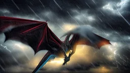 praying dragon with wings in a thunderstorm,cinematic side light 16k resolution