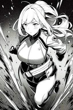 military girl runs fast, greyscale