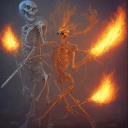 a flaming skeleton lord with a green flaming sword and a girl laying under his feet