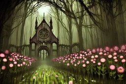 night, forest, flowers, gothic horror influence, epic