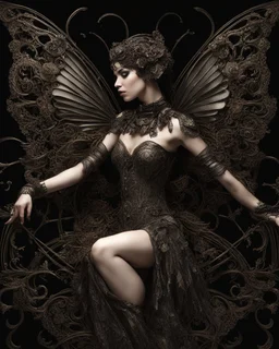 gothic, steampunk delicate metal woman, butterfly, wings, black background