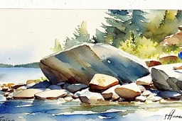 Sunny day, mountains, rocks, winslow homer watercolor paintings