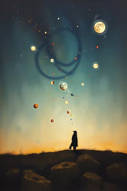 Cause you and I will be like a couple of cosmonauts Except with way more gravity than when we started off" minimalisric surreal space composition Modifiers: oil on canvas surreal Mixed Media mysterious Impressionism heavy brushstrokes Jamie Heiden Gayane Khachaturian arbitrary colour alteration dmt puff mild exorcism Squeak Carnwath Bif Inc.™