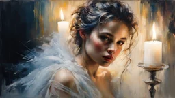 Portrait of stunningly beautiful woman and man made of tulle, detailed fabric painting, Candlelight Insanely detailed painting by Pino Daeni, Jeremy Mann, Carne_Griffiths, Vadim Kashin, James Gurney, texture, 16k resolution, fine art, natural light, beautiful