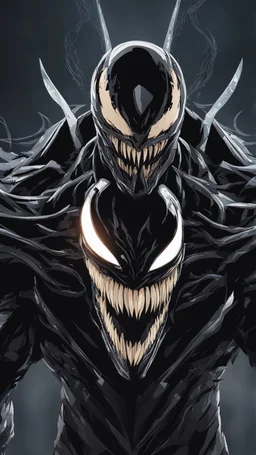 Venom with no eyes mix with machine in solo leveling shadow artstyle, cyberpunk them, intricate details, highly detailed, high details, detailed portrait, masterpiece,ultra detailed,best quality