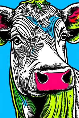 portrait of a dairy cow in pop art style, full frame
