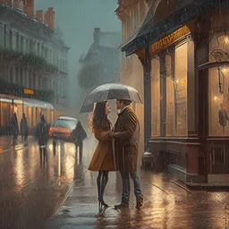 rainy street romantic meeting