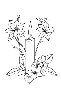 outline art for square Heart Candle Plumeria Ikebana style coloring page for kids, classic manga style, anime style, realistic modern cartoon style, white background, sketch style, only use outline, clean line art, no shadows, clear and well outlined