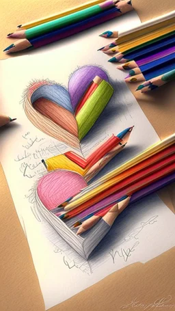 Drawing of love letters, realistic, colored pencils