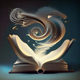 Floating book with magical swirls, swirling around it and lifting it into the air