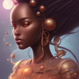 sango fantasy, fantasy magic, intricate, sharp focus, illustration, highly detailed, digital painting, concept art, matte, masterpiece head sexy African beauty black afro hair space lady space