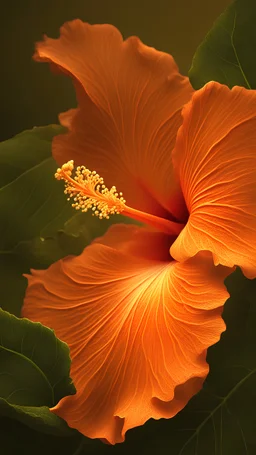epic close up of a sunset orange Hibiscus flower with innumerable petals, front illumination only, forest background, magic wake, fantasy illustration, sparks, glitter, grainy, noise, fractal crack effect, cinematic, deep depth of field, 3D, 16k resolution photorealistic, a masterpiece, breathtaking intricate details, reflective catchlights, high quality, abstract vector fractal, wave function, Zentangle, 3d shading