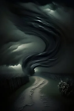 dark sky with whirling wind around a pathway