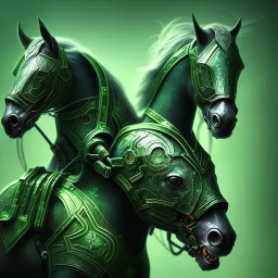 A beautiful portrait of a cyborg horse green color scheme, high key lighting, volumetric light high details psychedelic background