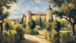 Style Cézanne, calm beauty, sunlight, landscape, chateau, vineyard, peaceful, beautiful composition, exquisite detail