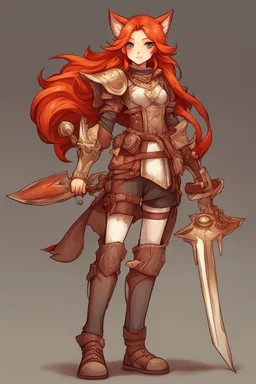 Teenaged Female Red haired kitsune paladin