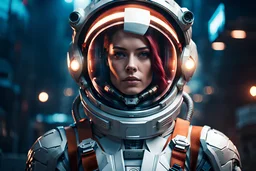 Front view of a determined astronaut on a mission to Mars, digital art, 8K, cinematic light, planet background, HD, extremely detailed, soft contrast Highly detailed photo portrait of a beautiful cyborg robot woman in a street + face, ultra realistic cyberpunk, sci-fi, fantasy, 8K, soft light, night, fog, intricate, elegant Highly detailed medium shot of a superhero in a dark room + face, ultra realistic cyberpunk, red, sci-fi, fantasy, 8K, oft light, volumetric lighting, night, fog, intricate,