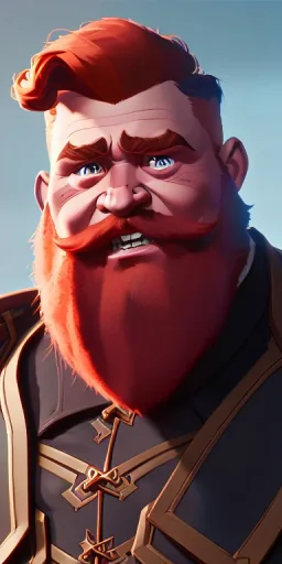 A high definition, high detail dungeons and dragons dwarf male warrior who is short and stout, with a ginger braided beard, long hair styled into a man bun, wearing heavy metal plated armor with pauldrons