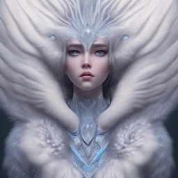 icy blue,mythical beautiful mammalian creature ,feathers , majestic, ominous, ice, scales,frost on skin, dnd character portrait, intricate, oil on canvas, masterpiece, expert, insanely detailed, 4k resolution, retroanime style, cute big circular reflective eyes, cinematic smooth, intricate detail , soft smooth lighting, soft pastel colors, painted Rena