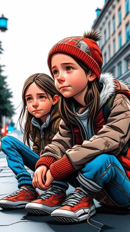 iki kız beraber sokakta oturuyorlar yaşları daha büyük
