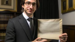 Genarate Olaph holding a lettre in front of him