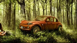 A Tesla's 'Model S Plaid' is racing at top speed, across a jungle of the Jurassic Period. CINEMATIC. WIDE ANGLE LENS. PHOTO REAL.