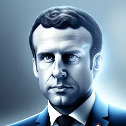 Emmanuel Macron, solo, Pixar Studio movie style, circular reflective eyes, smooth lighting, rounded face, caricature, large nose, 3d portrait, wearing blue suit