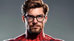 spider-man, half human, half mask, with glasses, small beard