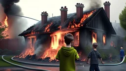 House on fire while kids play Playstation 4