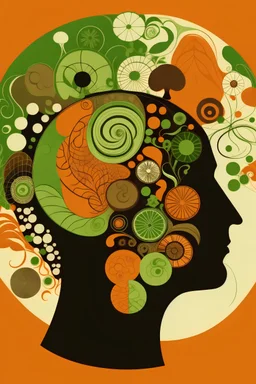 illustration of Psychology with green brown and dark orange