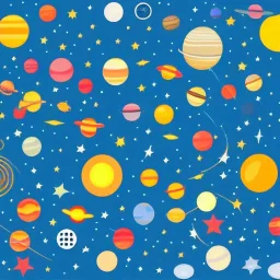 solar system with stars in background, flat design, futuritic