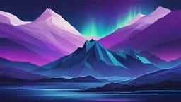 Modern blue purple northern lights with mountains, abstract background pattern