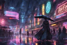 Dark magic in 8k realistic anime drawing style, chaos magi circle, close picture, rain, neon lights, intricate details, highly detailed, high details, detailed portrait, masterpiece,ultra detailed, ultra quality