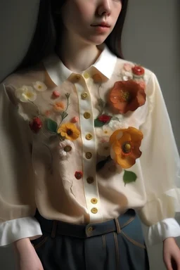 A modest clothes with real flowers sticked in the tissue