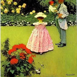 Bright Flowers in a garden Norman Rockwell