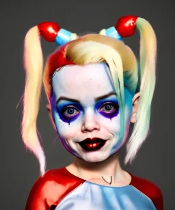 Harley quinn toddler, full body, soft skin, dramatic lighting, hyper realistic